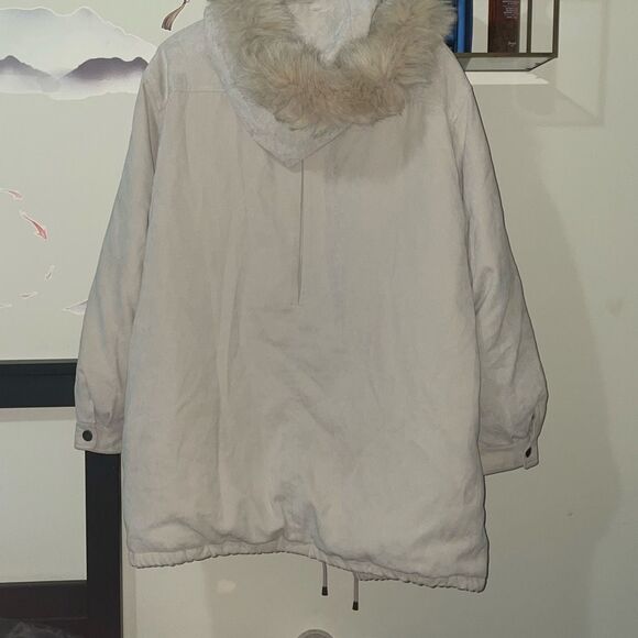 Vintage Bromley sport DuPont thermolite beige faux suede fox fur coat XXL - Picture 2 of 16